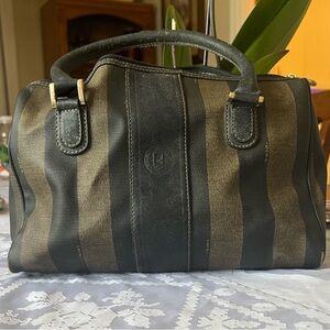 Chic Black and Brown Striped Satchel